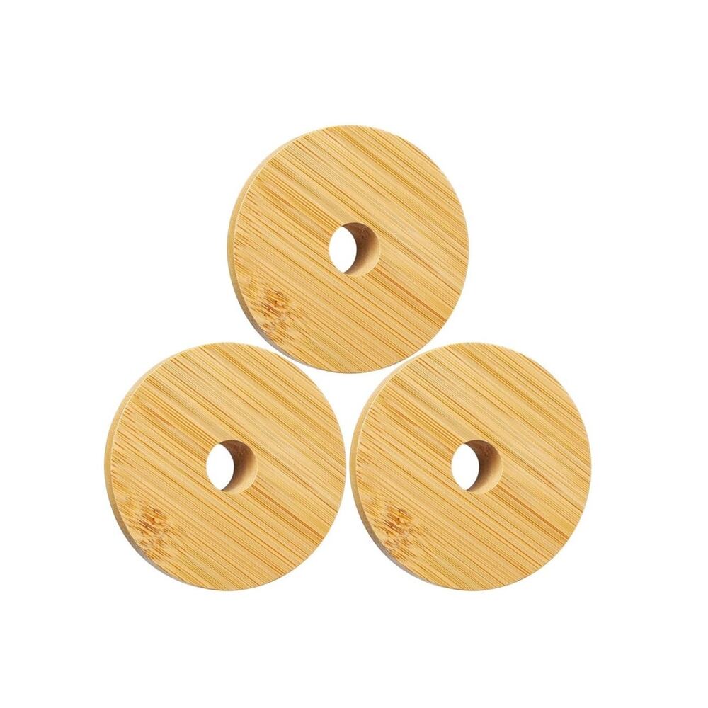 Set of 3 Bamboo Lids for Glass Cups Replacement